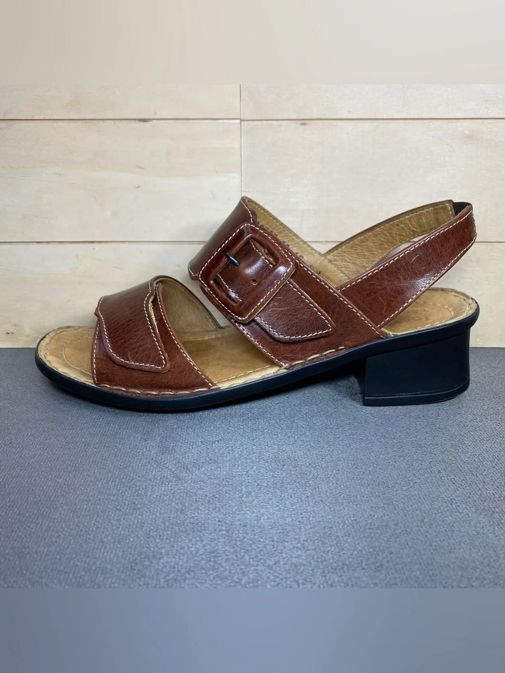 Josef Seibel Sandals Brown Leather Women's Size 7.5 Shoes EU38 Adjustable
